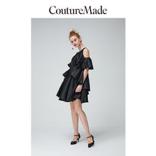 Load image into Gallery viewer, 100% Mulberry Silk Ruffled Off-the-shoulder Umbrella Hem Dress