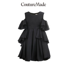 Load image into Gallery viewer, 100% Mulberry Silk Ruffled Off-the-shoulder Umbrella Hem Dress