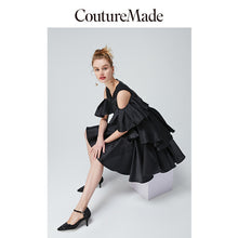 Load image into Gallery viewer, 100% Mulberry Silk Ruffled Off-the-shoulder Umbrella Hem Dress
