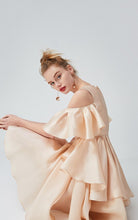 Load image into Gallery viewer, 100% Mulberry Silk Ruffled Off-the-shoulder Umbrella Hem Dress
