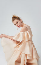 Load image into Gallery viewer, 100% Mulberry Silk Ruffled Off-the-shoulder Umbrella Hem Dress
