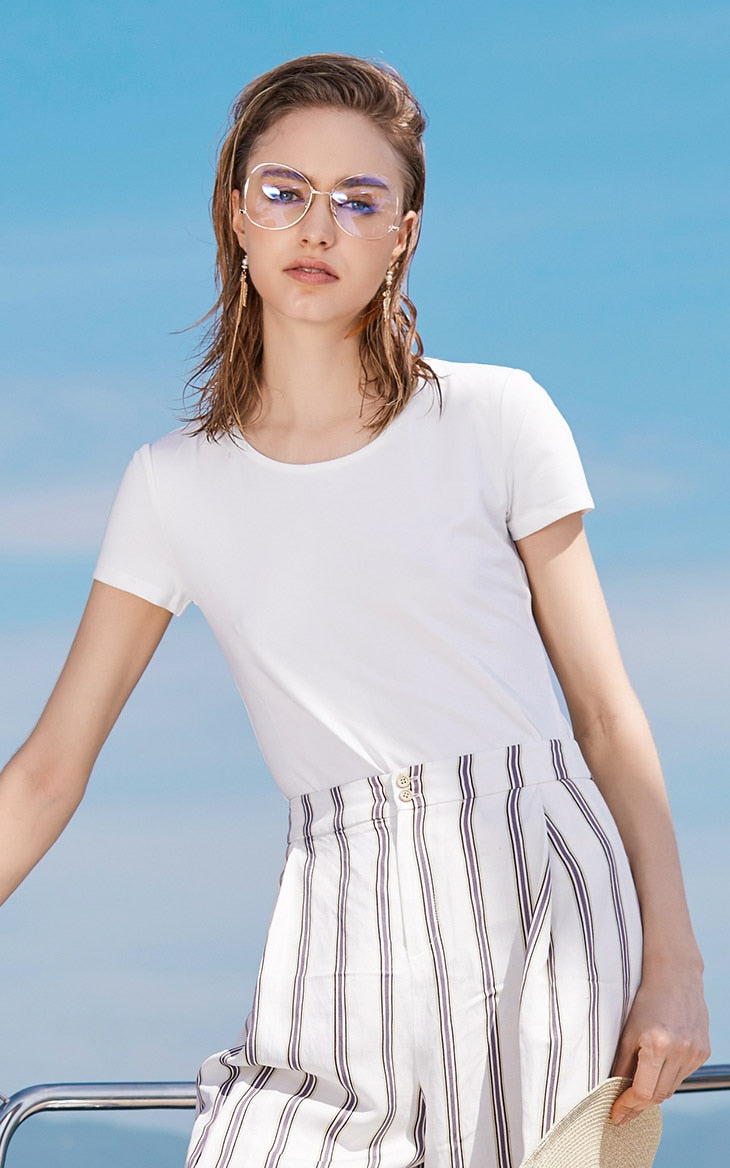 Crew Neck Multicolor Basic style Minimalist T-Shirt Top