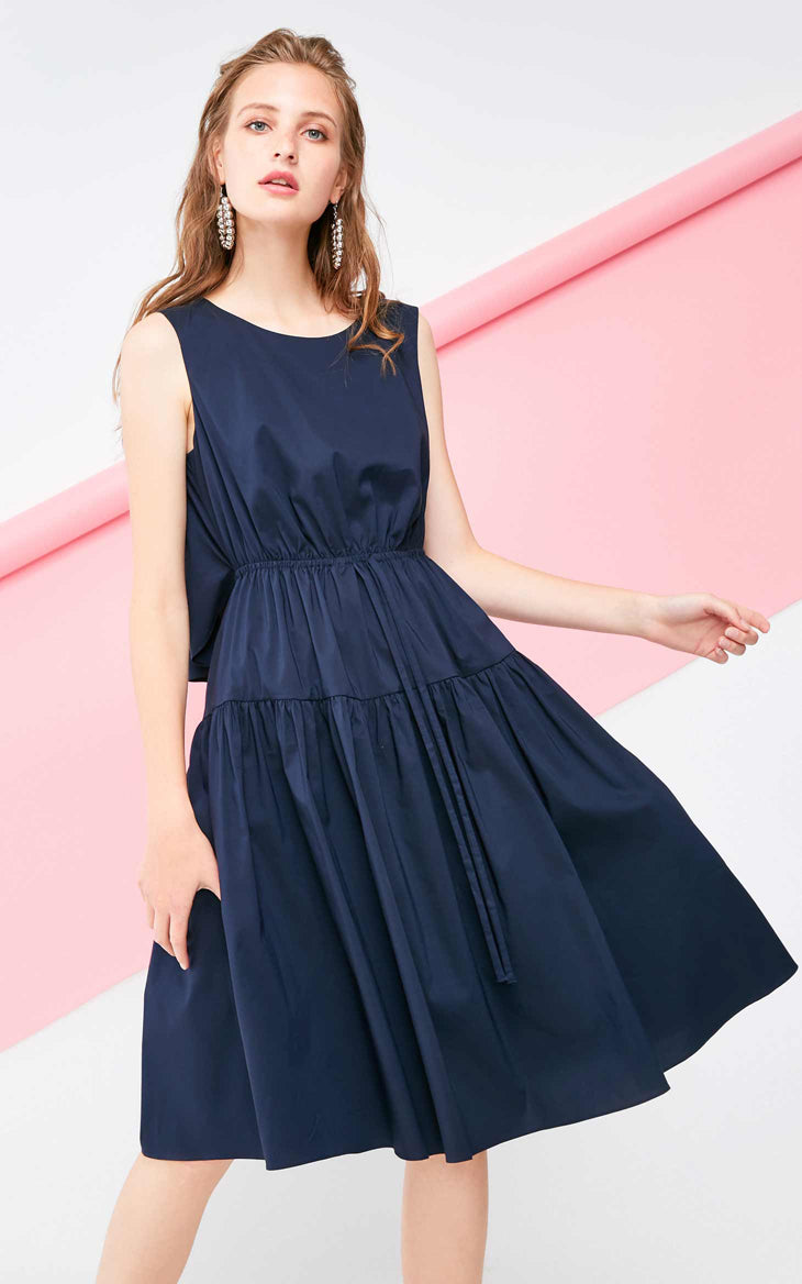 Decorative Drawstring Sleeveless A-line Pure Dress