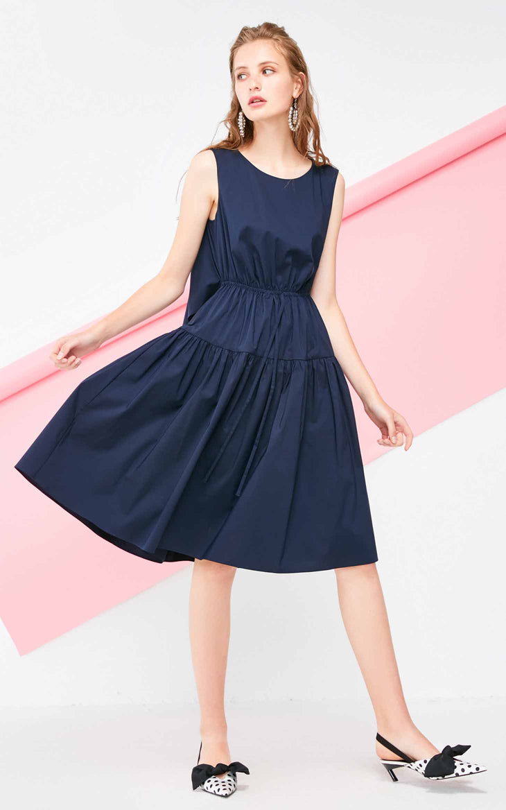 Decorative Drawstring Sleeveless A-line Pure Dress