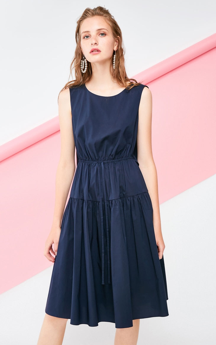 Decorative Drawstring Sleeveless A-line Pure Dress