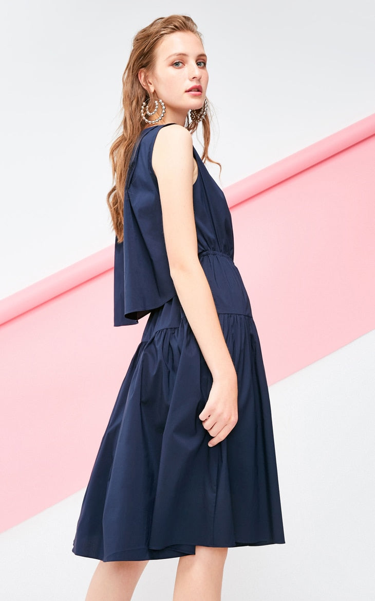 Decorative Drawstring Sleeveless A-line Pure Dress