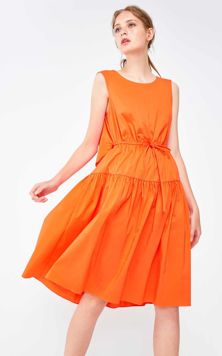 Decorative Drawstring Sleeveless A-line Pure Dress