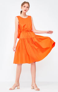 Decorative Drawstring Sleeveless A-line Pure Dress