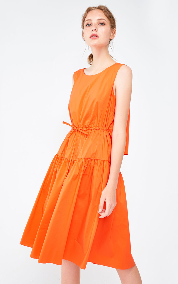 Decorative Drawstring Sleeveless A-line Pure Dress