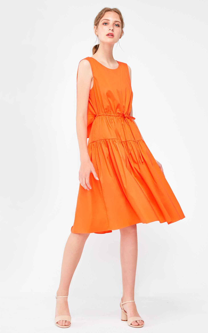 Decorative Drawstring Sleeveless A-line Pure Dress