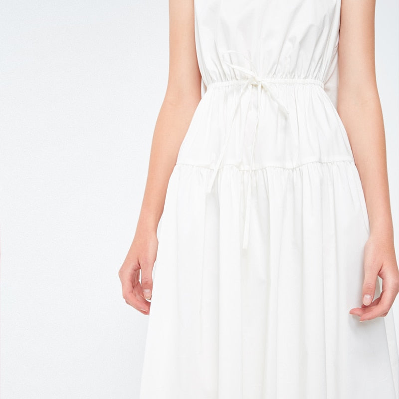 Decorative Drawstring Sleeveless A-line Pure Dress