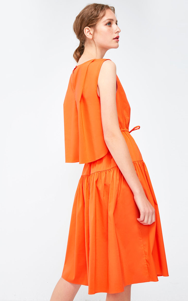 Decorative Drawstring Sleeveless A-line Pure Dress