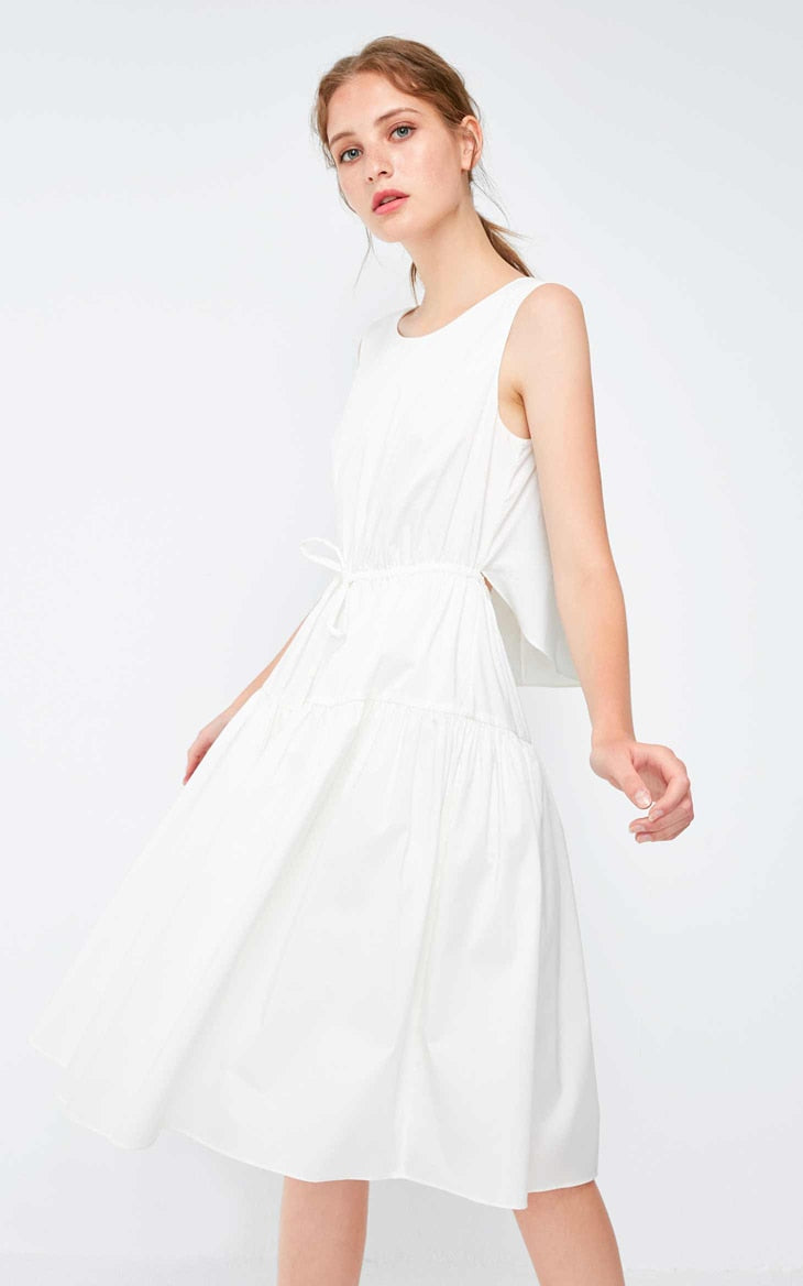 Decorative Drawstring Sleeveless A-line Pure Dress