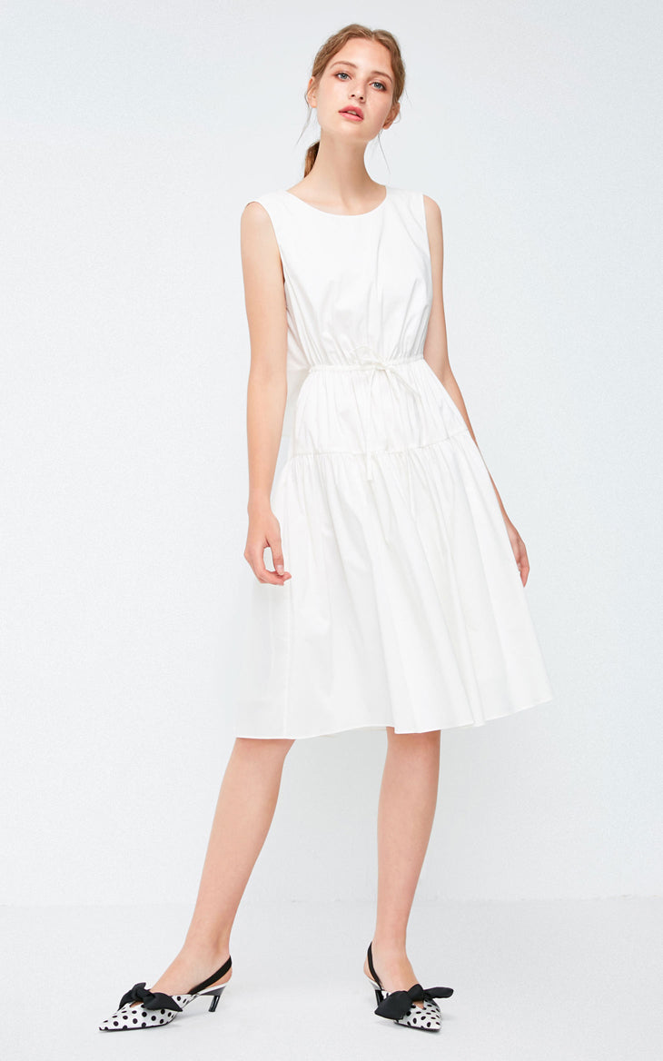 Decorative Drawstring Sleeveless A-line Pure Dress