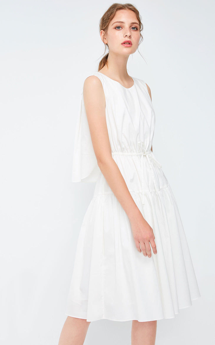 Decorative Drawstring Sleeveless A-line Pure Dress