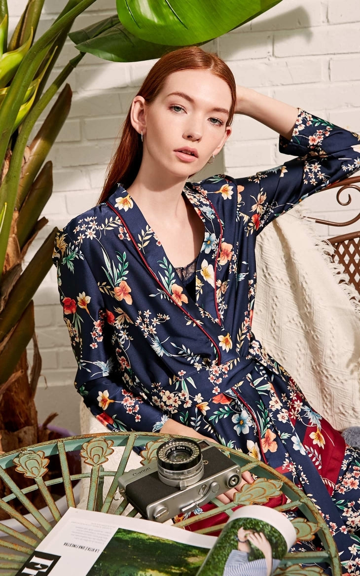 Drapery Botanic Print Lace-up Homewear Sleepwear