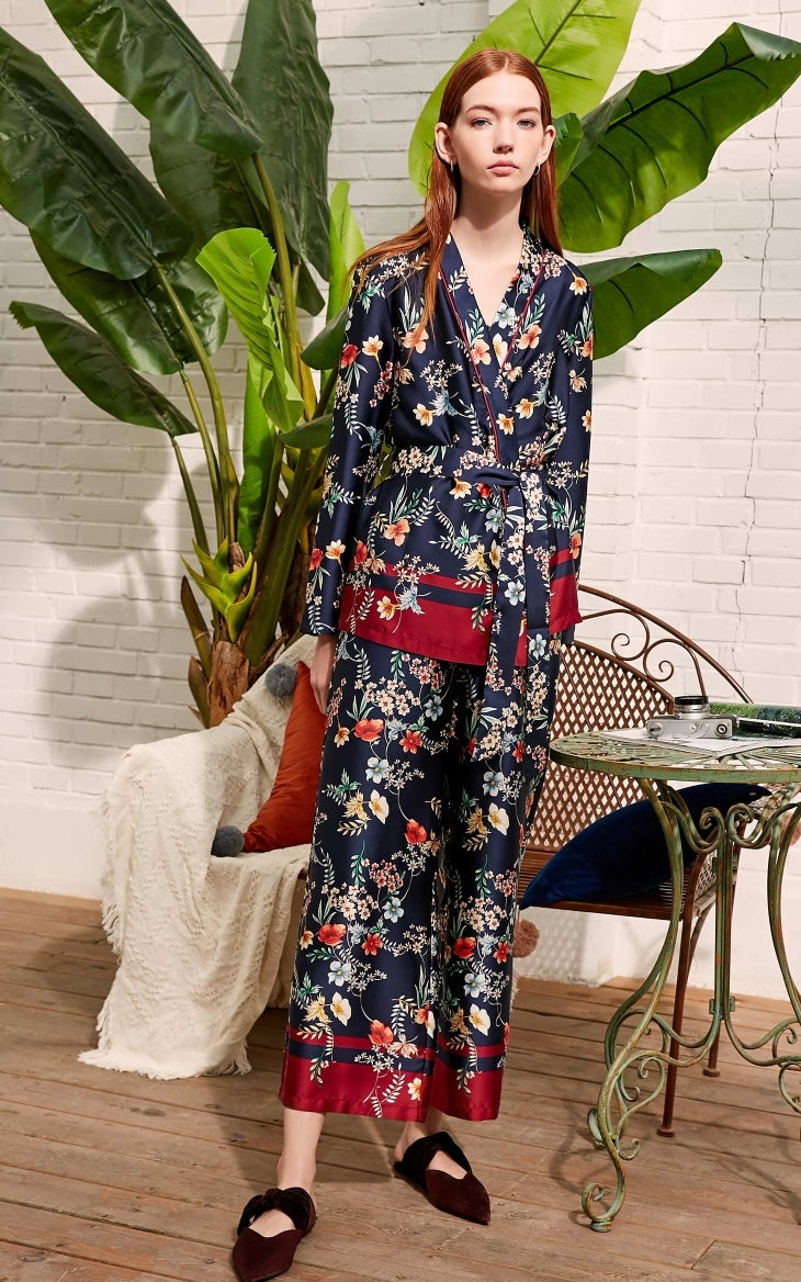Drapery Botanic Print Lace-up Homewear Sleepwear