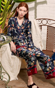 Drapery Botanic Print Lace-up Homewear Sleepwear