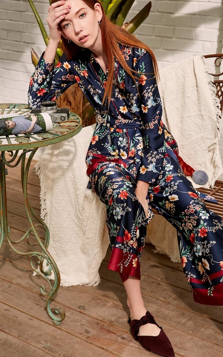Drapery Botanic Print Lace-up Homewear Sleepwear