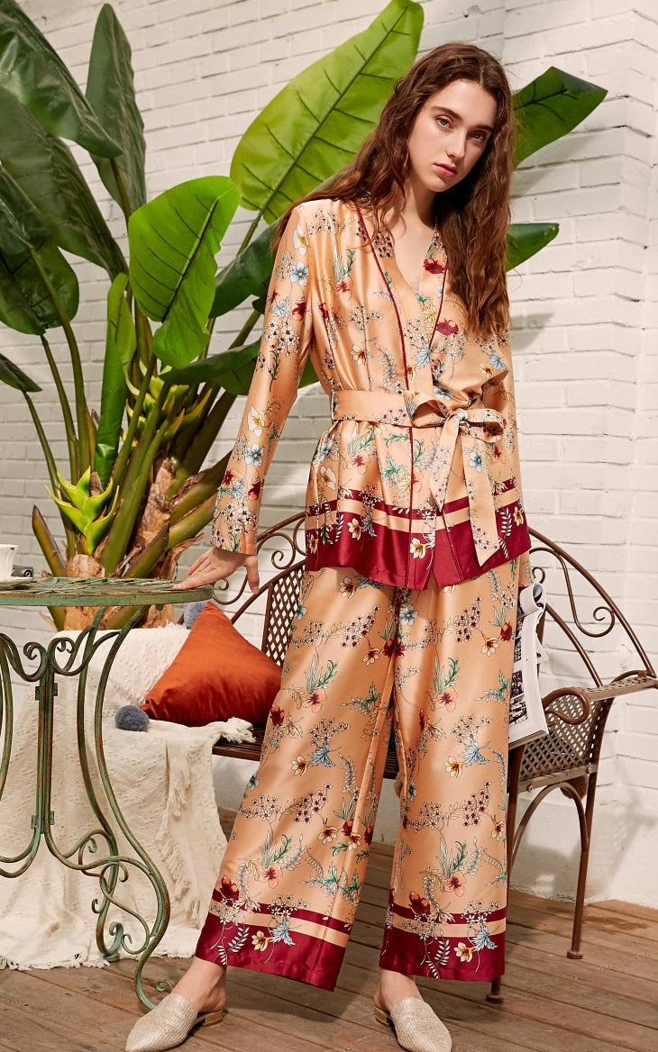 Drapery Botanic Print Lace-up Homewear Sleepwear