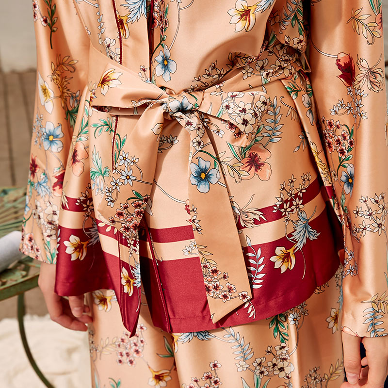 Drapery Botanic Print Lace-up Homewear Sleepwear