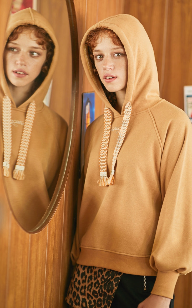 Embroidered Letter Print Brushed Hoodie