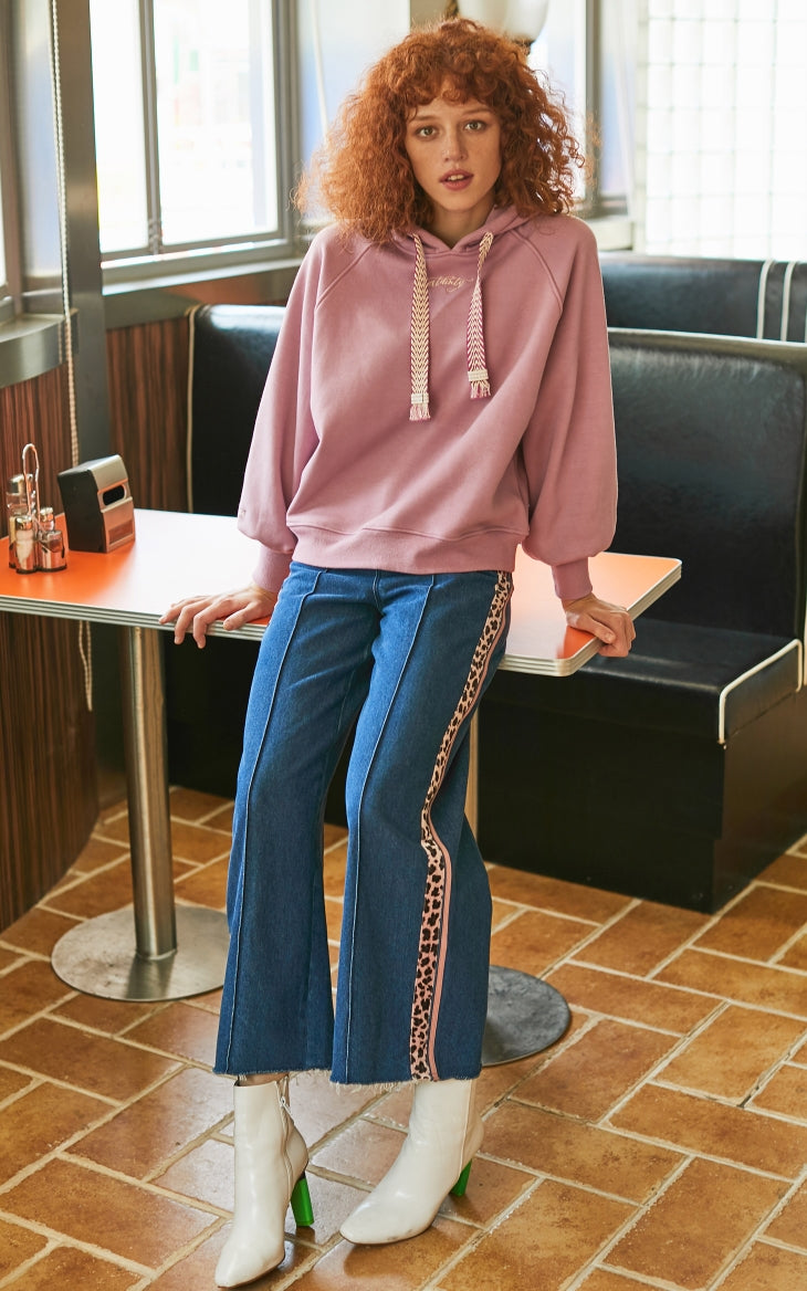 Embroidered Letter Print Brushed Hoodie