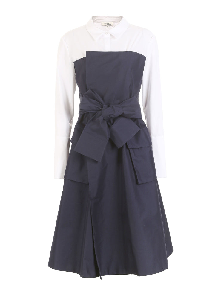 Fake Two-piece Shirt Lace-up Splice A-line Dress