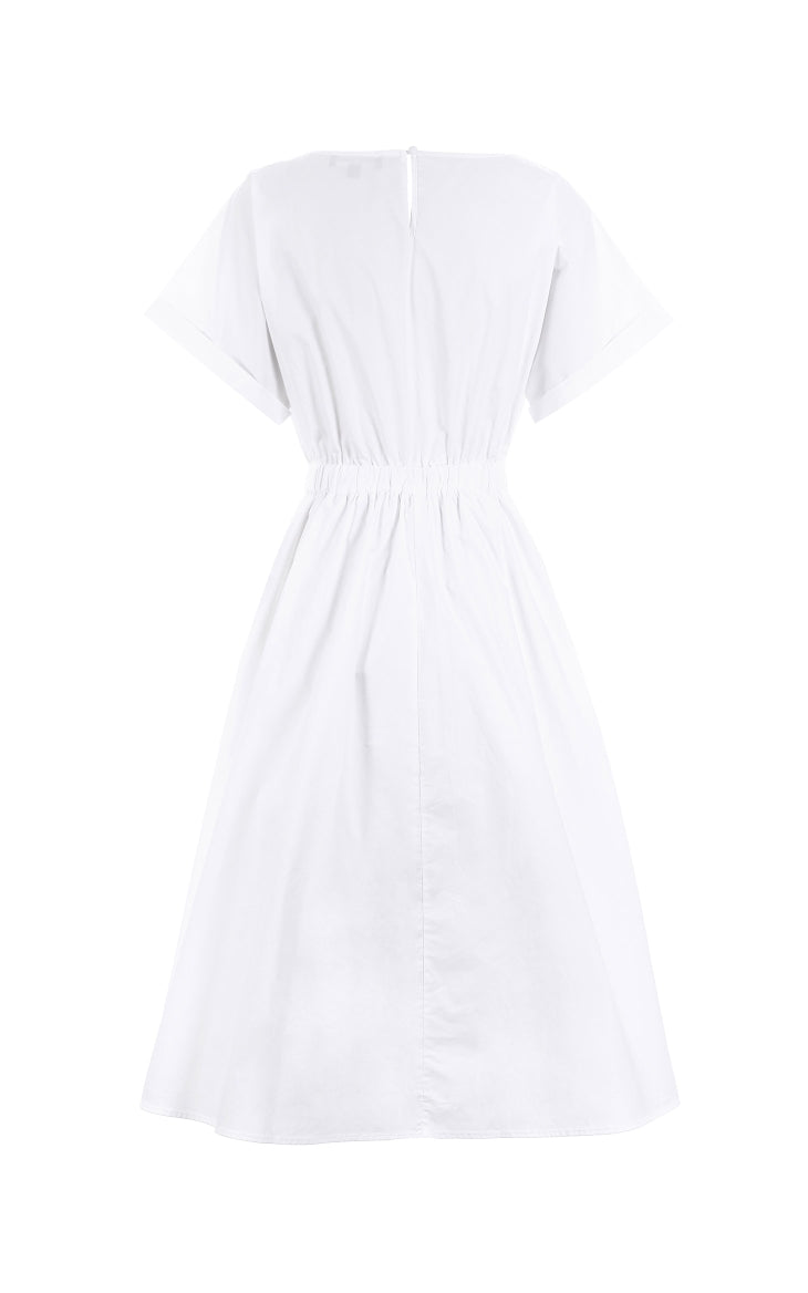 Batwing Sleeves Elasticized Waist Round Neck Pure Dress