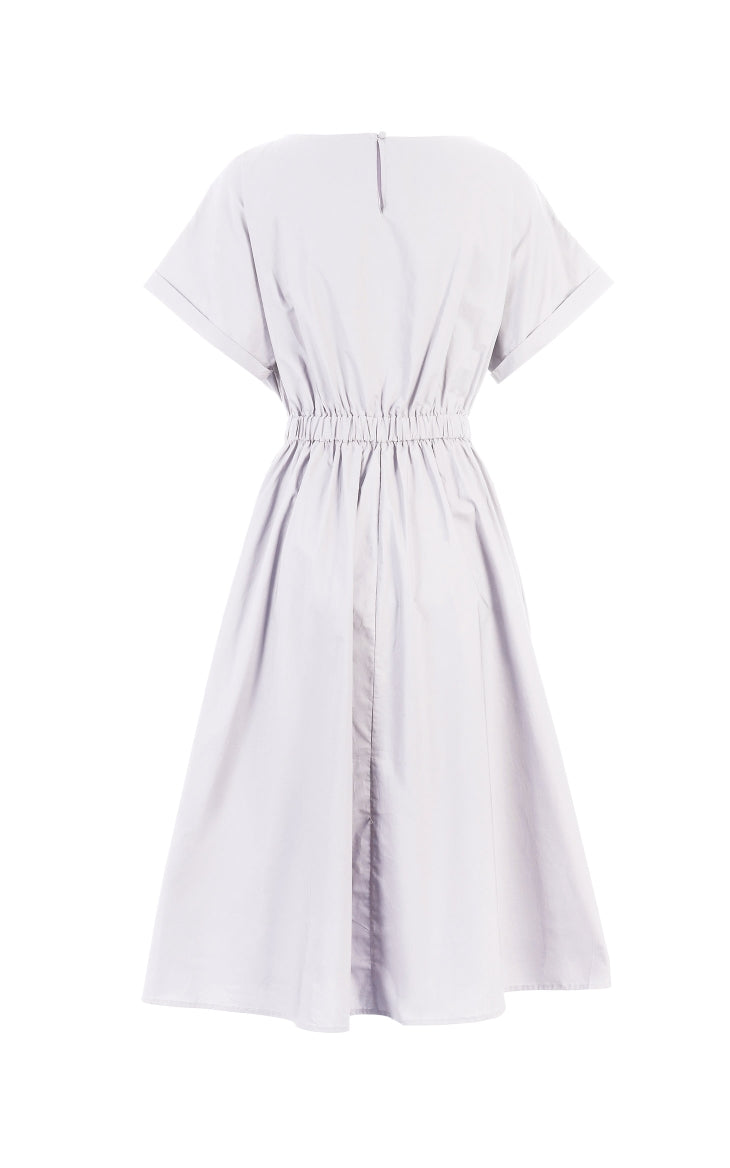 Batwing Sleeves Elasticized Waist Round Neck Pure Dress