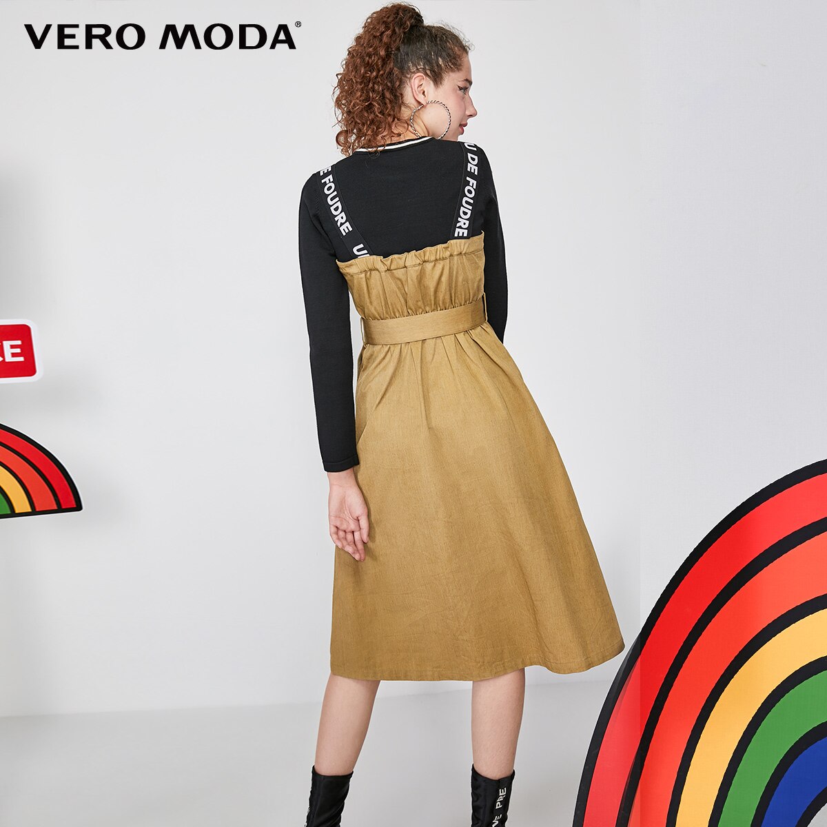 Embroidered Mid-length A-lined True Two-piece Overalls Dress