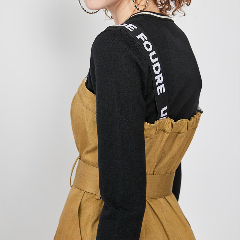 Embroidered Mid-length A-lined True Two-piece Overalls Dress