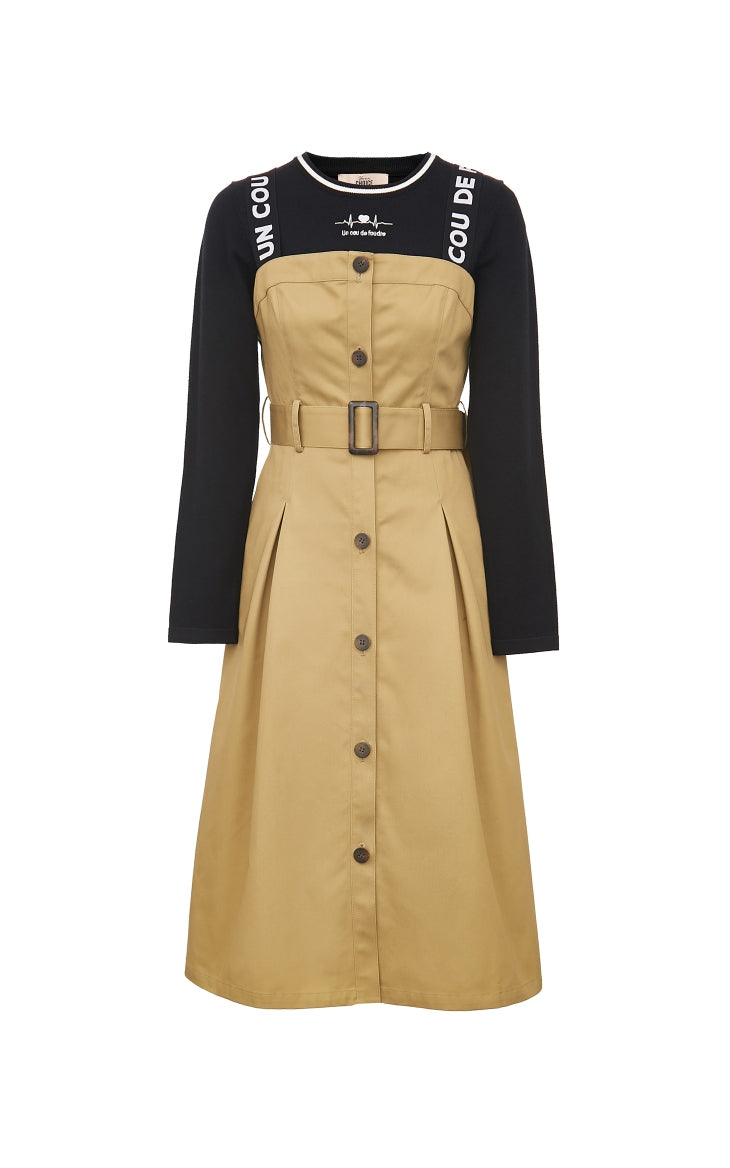 Embroidered Mid-length A-lined True Two-piece Overalls Dress