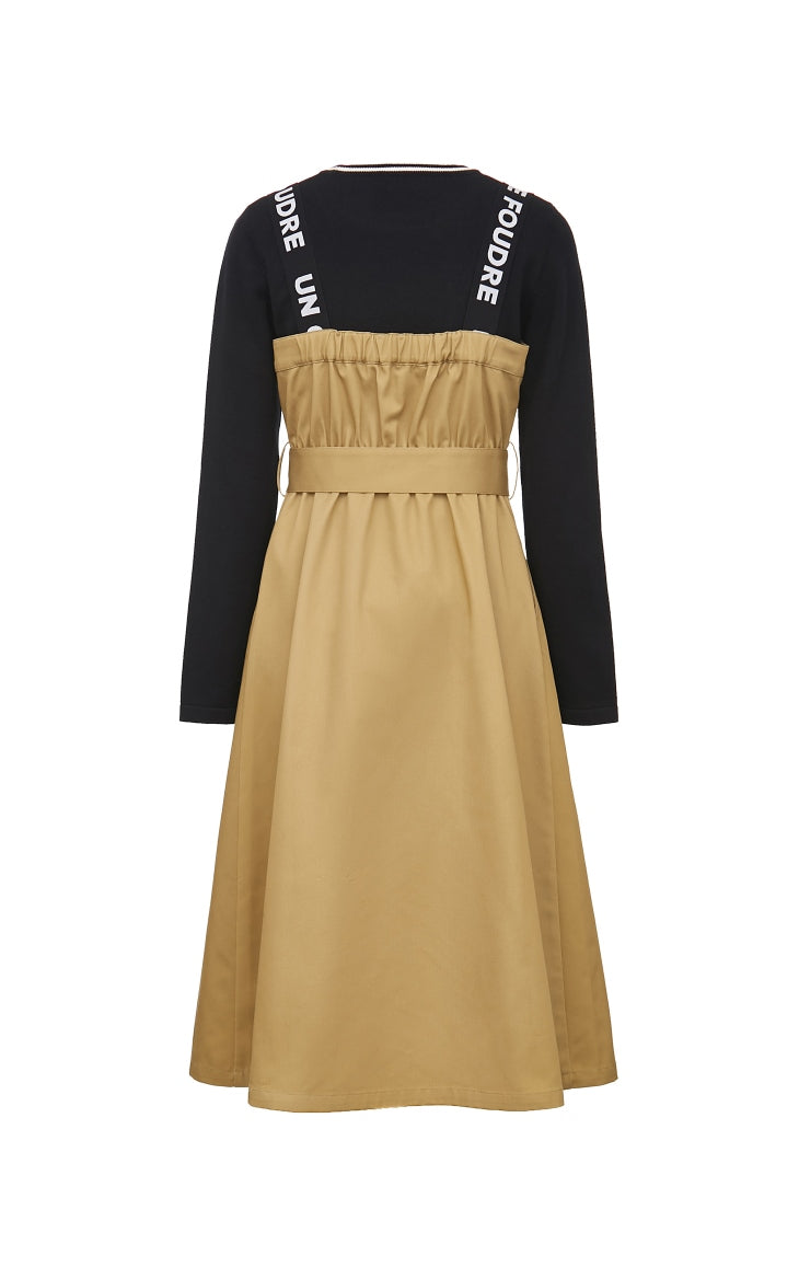 Embroidered Mid-length A-lined True Two-piece Overalls Dress