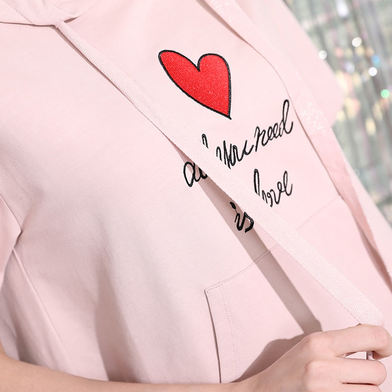 Embroidered Heart & Letters Hooded Homewear Dress