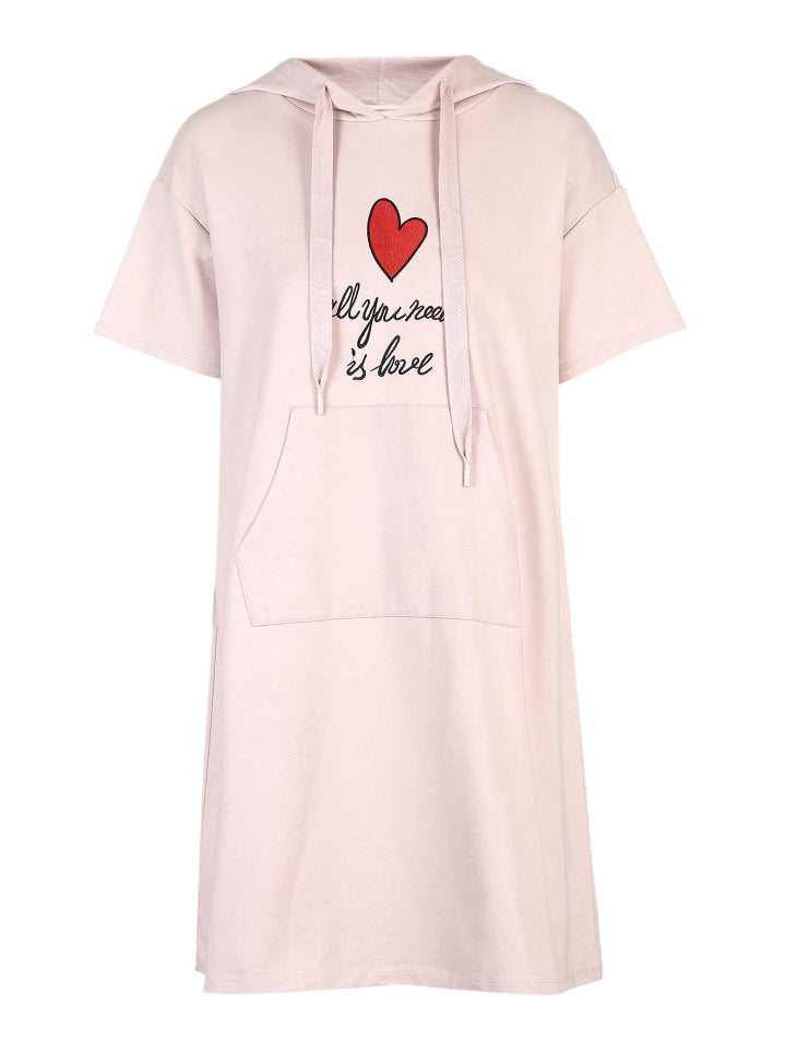 Embroidered Heart & Letters Hooded Homewear Dress