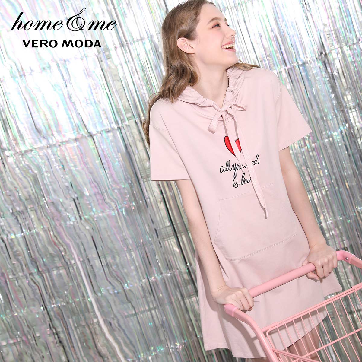 Embroidered Heart & Letters Hooded Homewear Dress