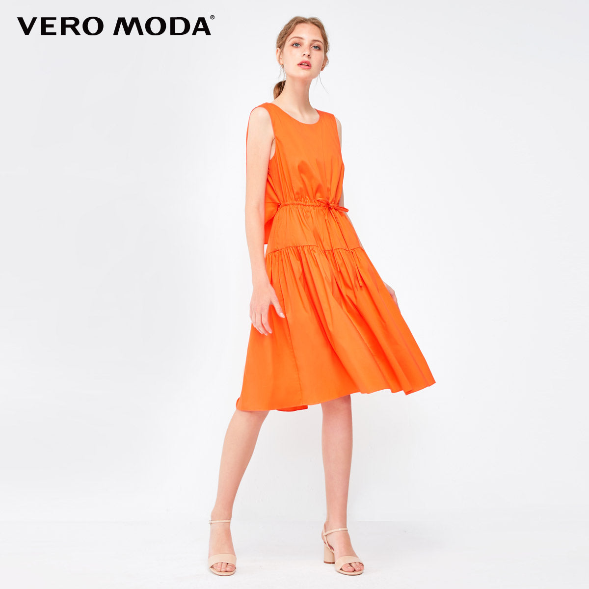 Decorative Drawstring Sleeveless A-line Pure Dress