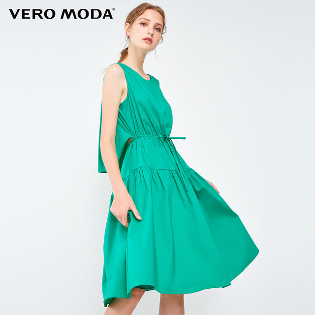 Decorative Drawstring Sleeveless A-line Pure Dress