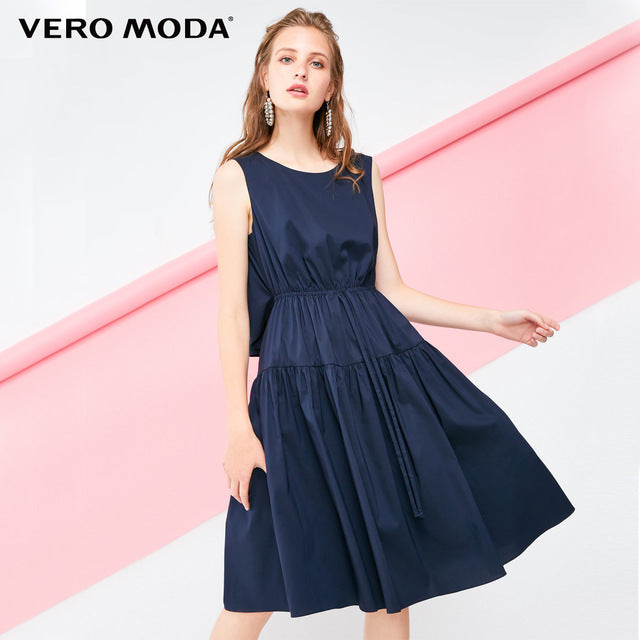 Decorative Drawstring Sleeveless A-line Pure Dress