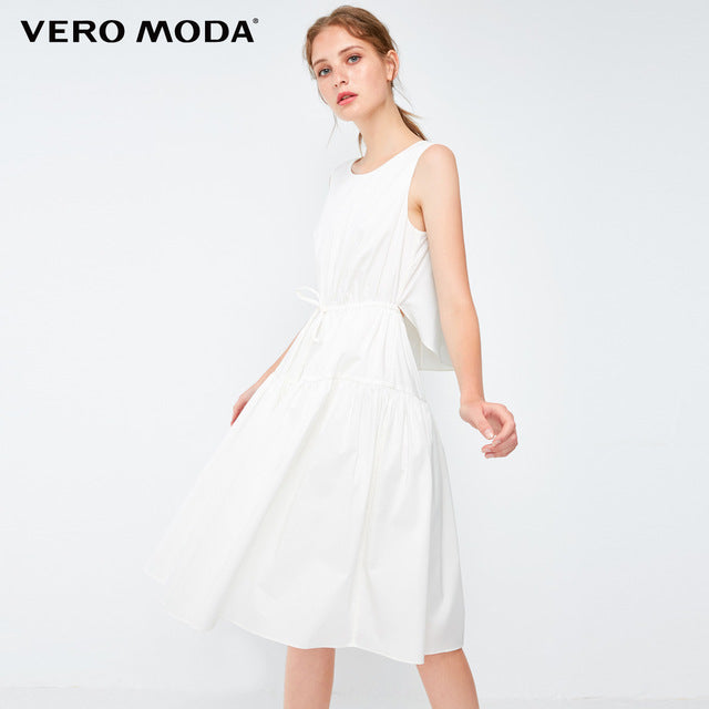 Decorative Drawstring Sleeveless A-line Pure Dress