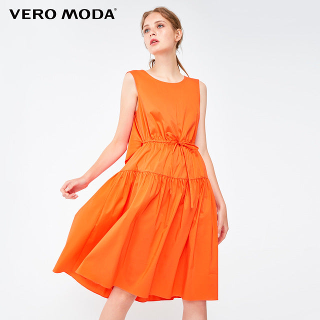 Decorative Drawstring Sleeveless A-line Pure Dress