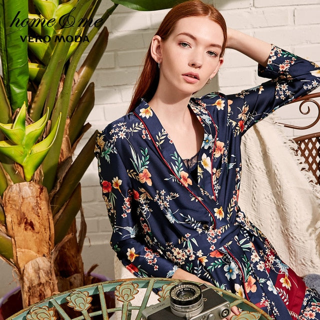 Drapery Botanic Print Lace-up Homewear Sleepwear