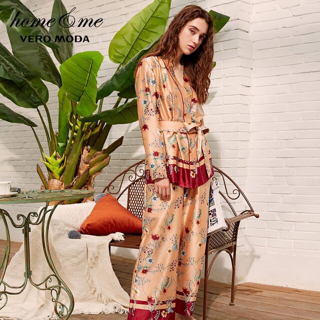 Drapery Botanic Print Lace-up Homewear Sleepwear