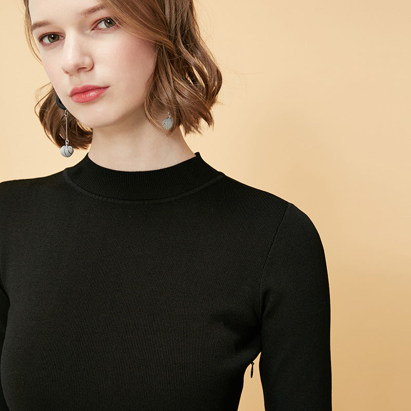 OL Style Plaid Round Neckline 3/4 Sleeves Knit Dress