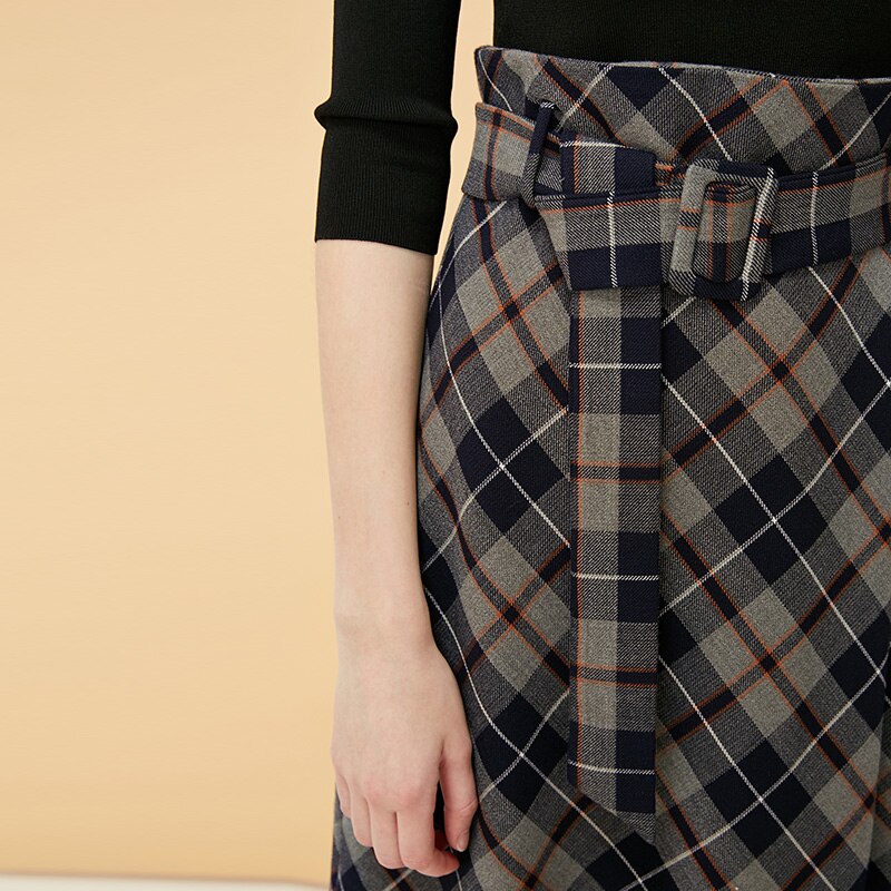 OL Style Plaid Round Neckline 3/4 Sleeves Knit Dress