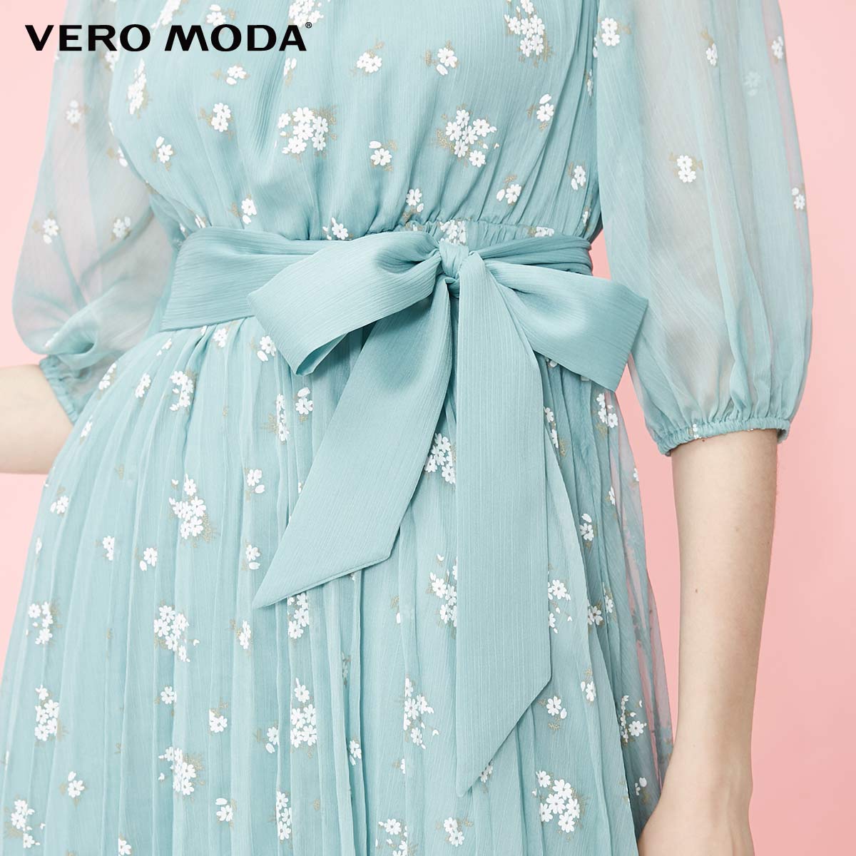 Floral Chiffon Elbow Sleeves Dress