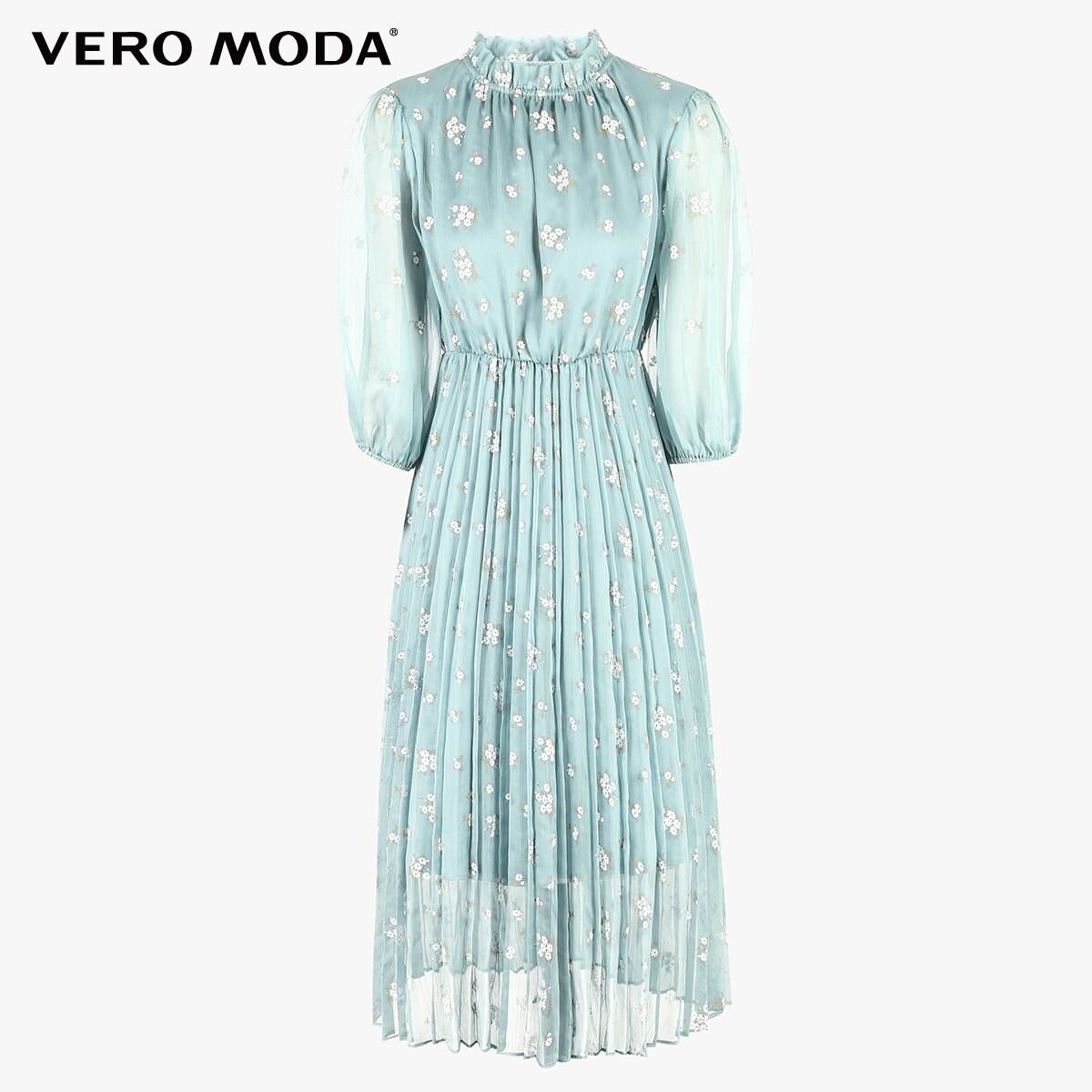 Floral Chiffon Elbow Sleeves Dress