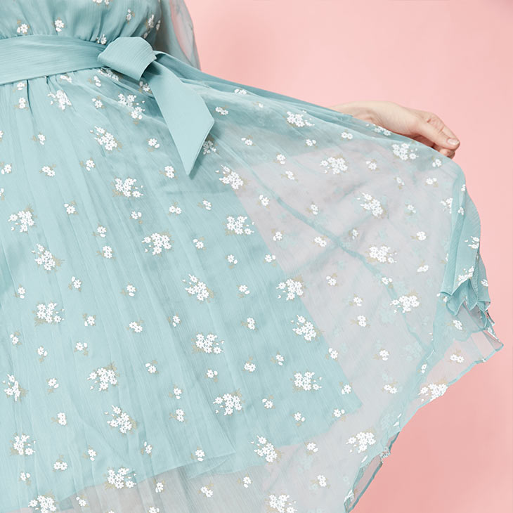 Floral Chiffon Elbow Sleeves Dress