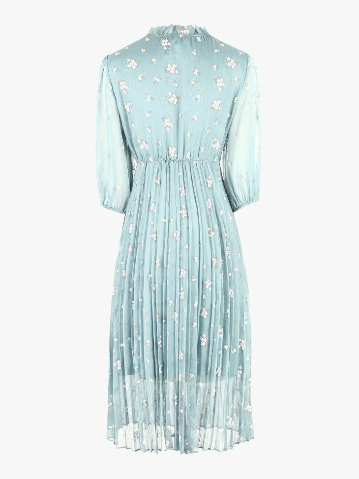 Floral Chiffon Elbow Sleeves Dress